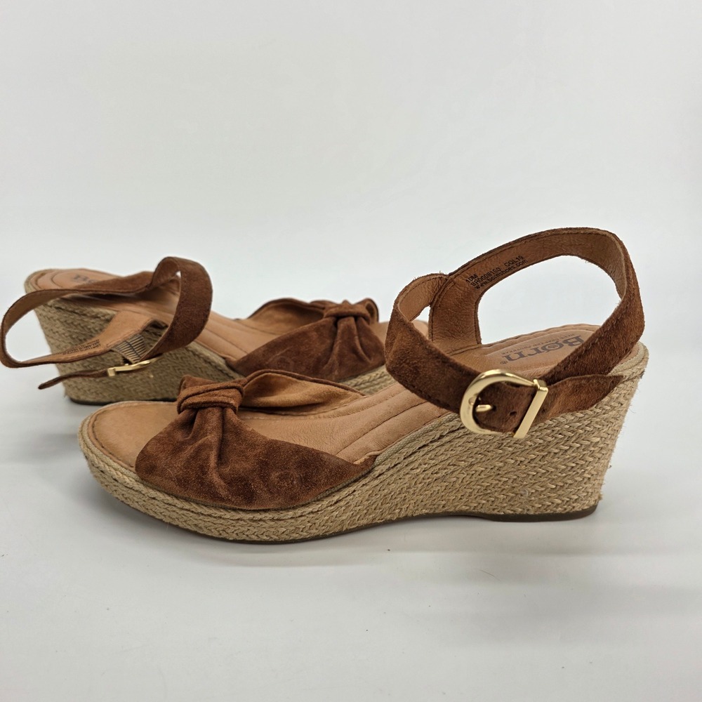 Born‎ Monticello Sandals Knot Bow Wedges Brown Leather Suede Espadrille 10 Boho